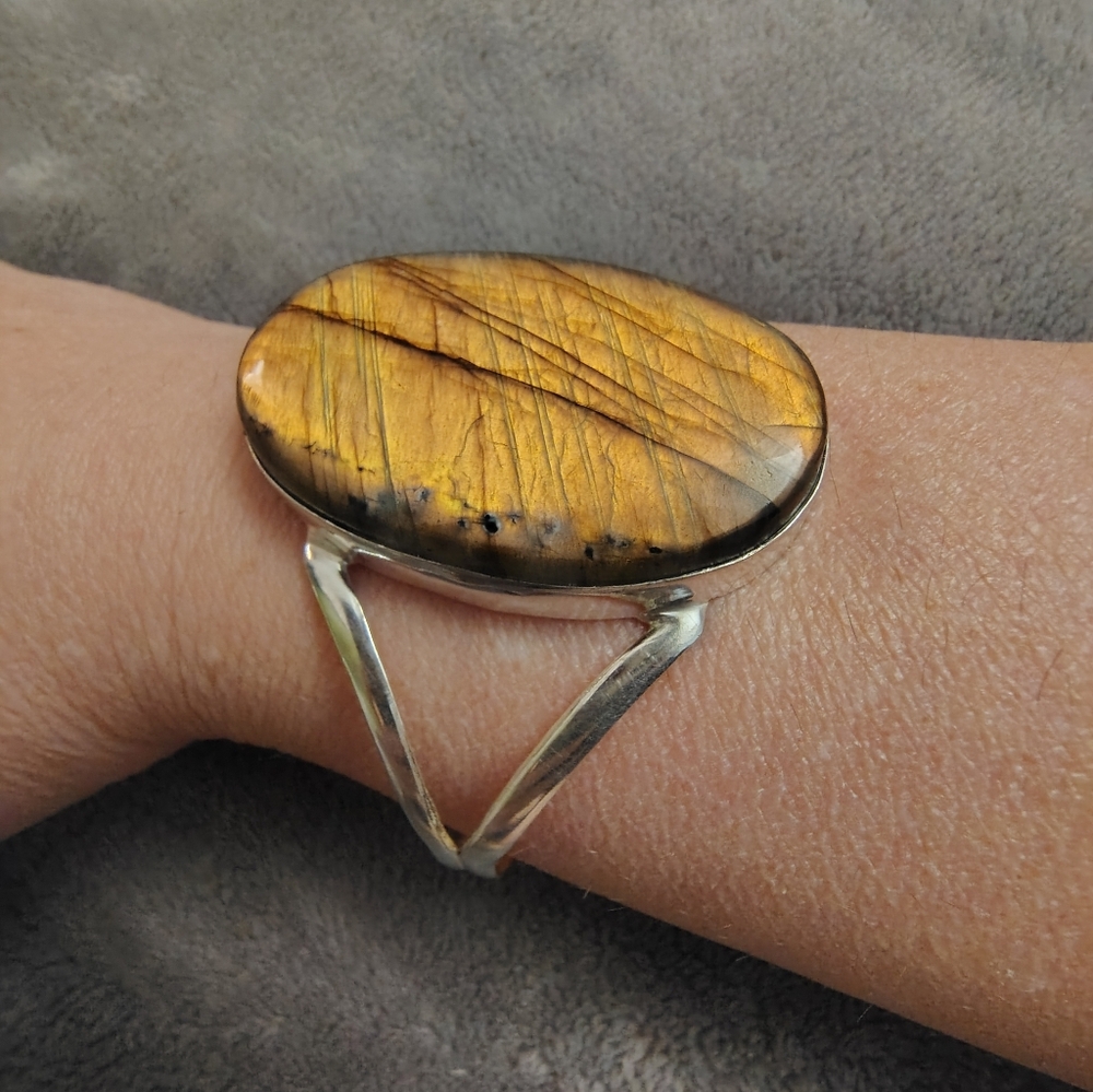 Golden Labradorite Statement Cuff Bracelet